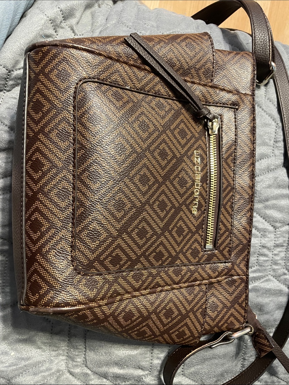 Liz Claiborne Brown Patterned Crossbody Messenger Bag